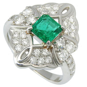 Platinum Emerald Design Ring #52 Silver/Green