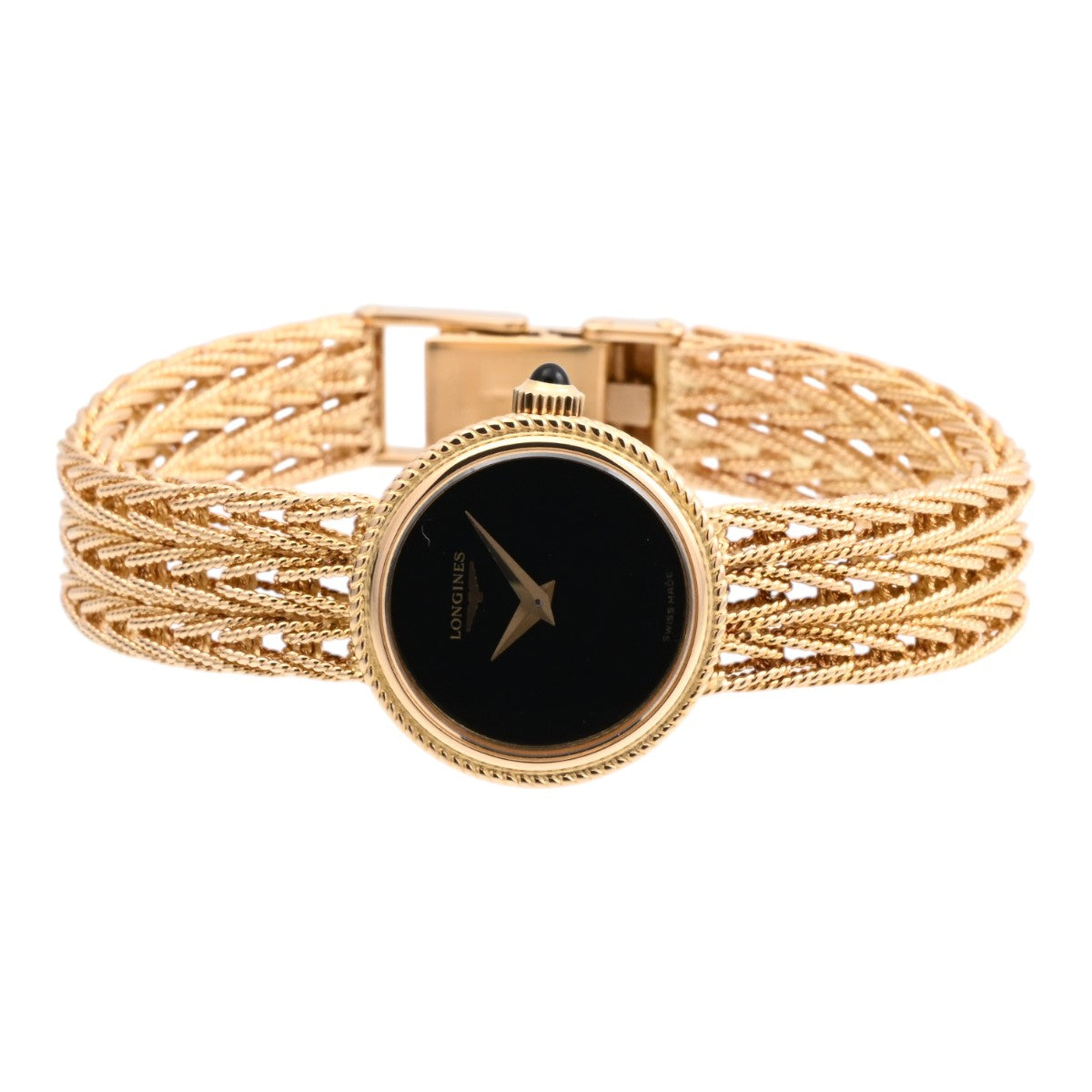 18K Round Face Watch, Hand-wound, Black