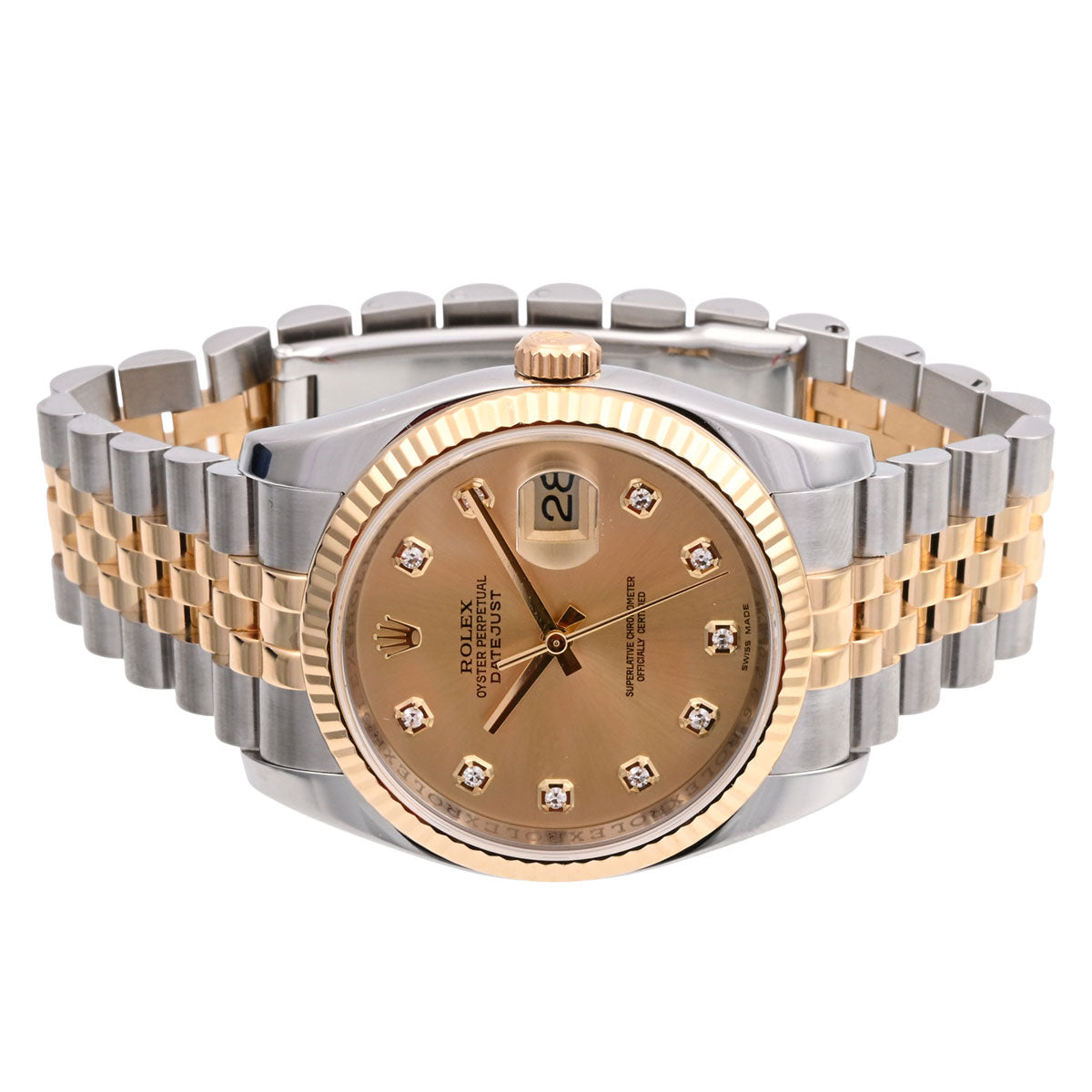 Circa 2012 Datejust 36mm 10-point Diamond 116233G Automatic Champagne