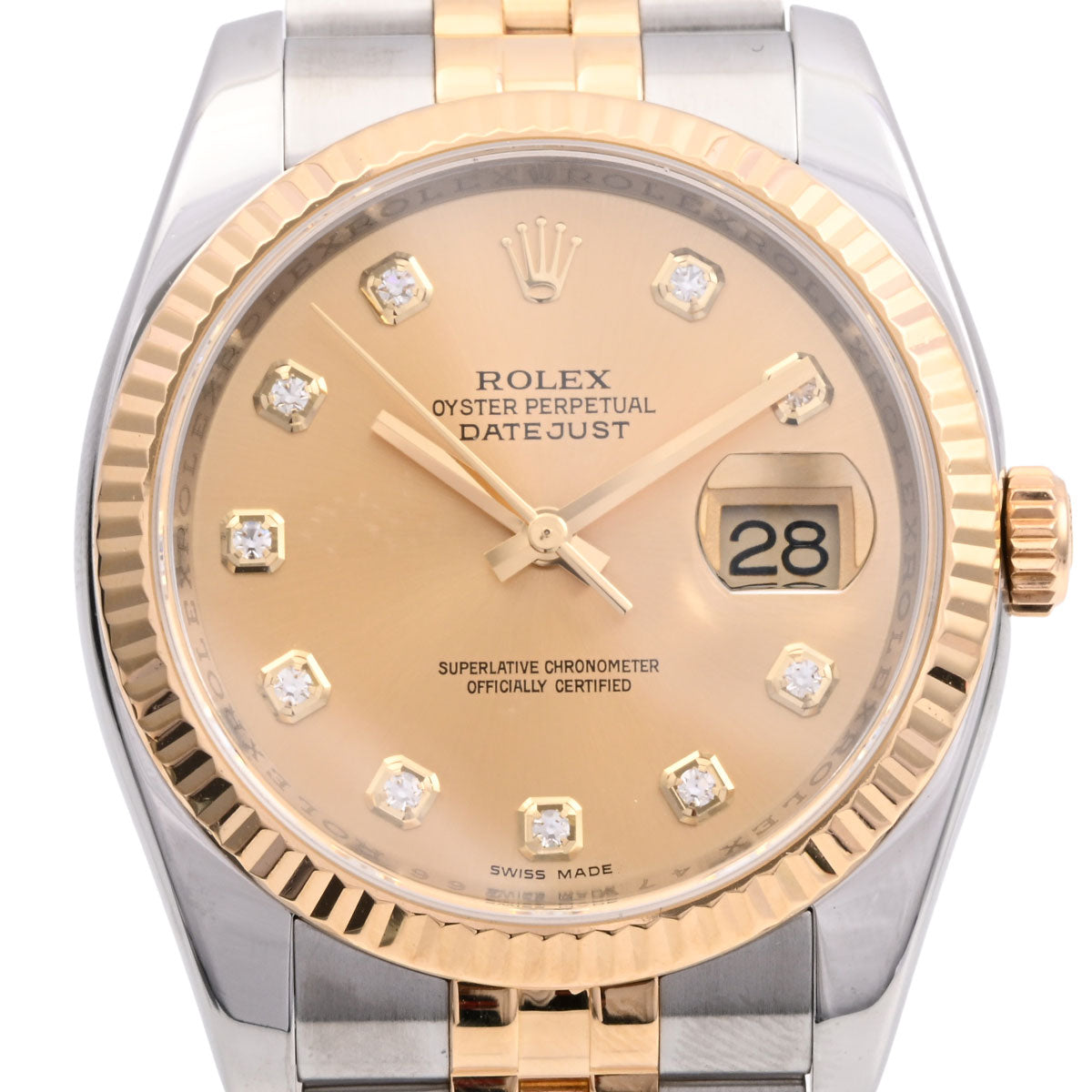 Circa 2012 Datejust 36mm 10-point Diamond 116233G Automatic Champagne