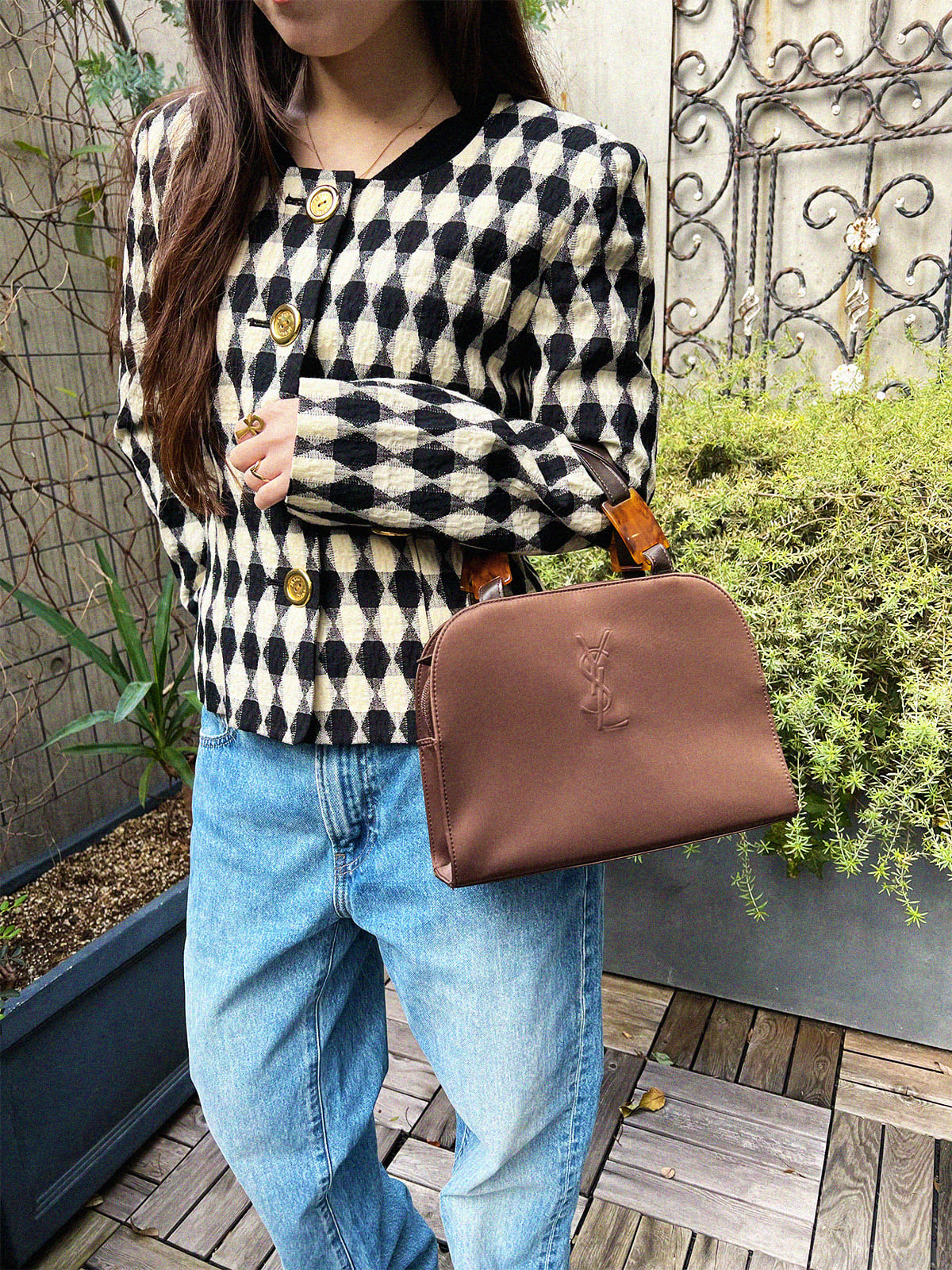 Argyle Pattern Jacket Black/White