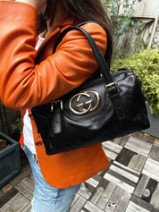 双G扣手提包 黑色