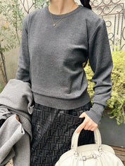 Grey wool logo embroidered long sleeve knit