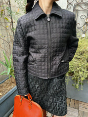 Nylon Medusa Zip-Up Jacket in Black