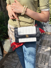 Mademoiselle Stitch Bicolor CC Turnlock Chain Shoulder Bag, White/Black, circa 1992