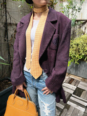 ウールエンブレムロゴ刺繍ジャケット パープル