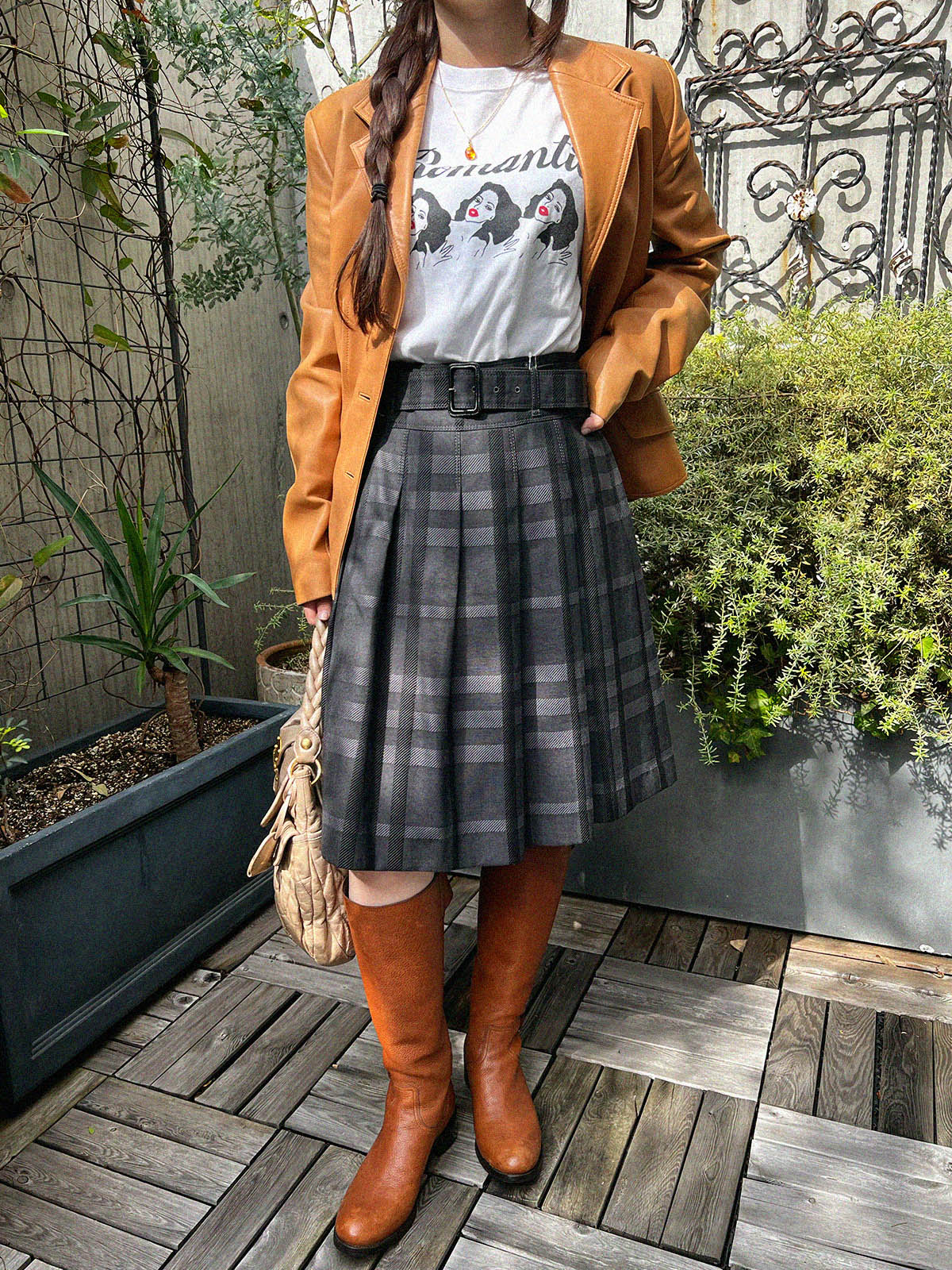 Check Pattern Pleated Skirt in Gray