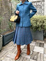 Wool Check Pattern Skirt Set in Blue