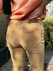 Corduroy logo button pants in beige