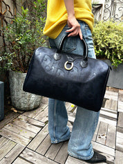Trotter Pattern Logo Plate Boston Bag Navy