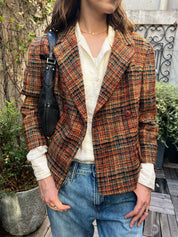 ツイードチェックパターンダブルブレストジャケット ブラウン/マルチ