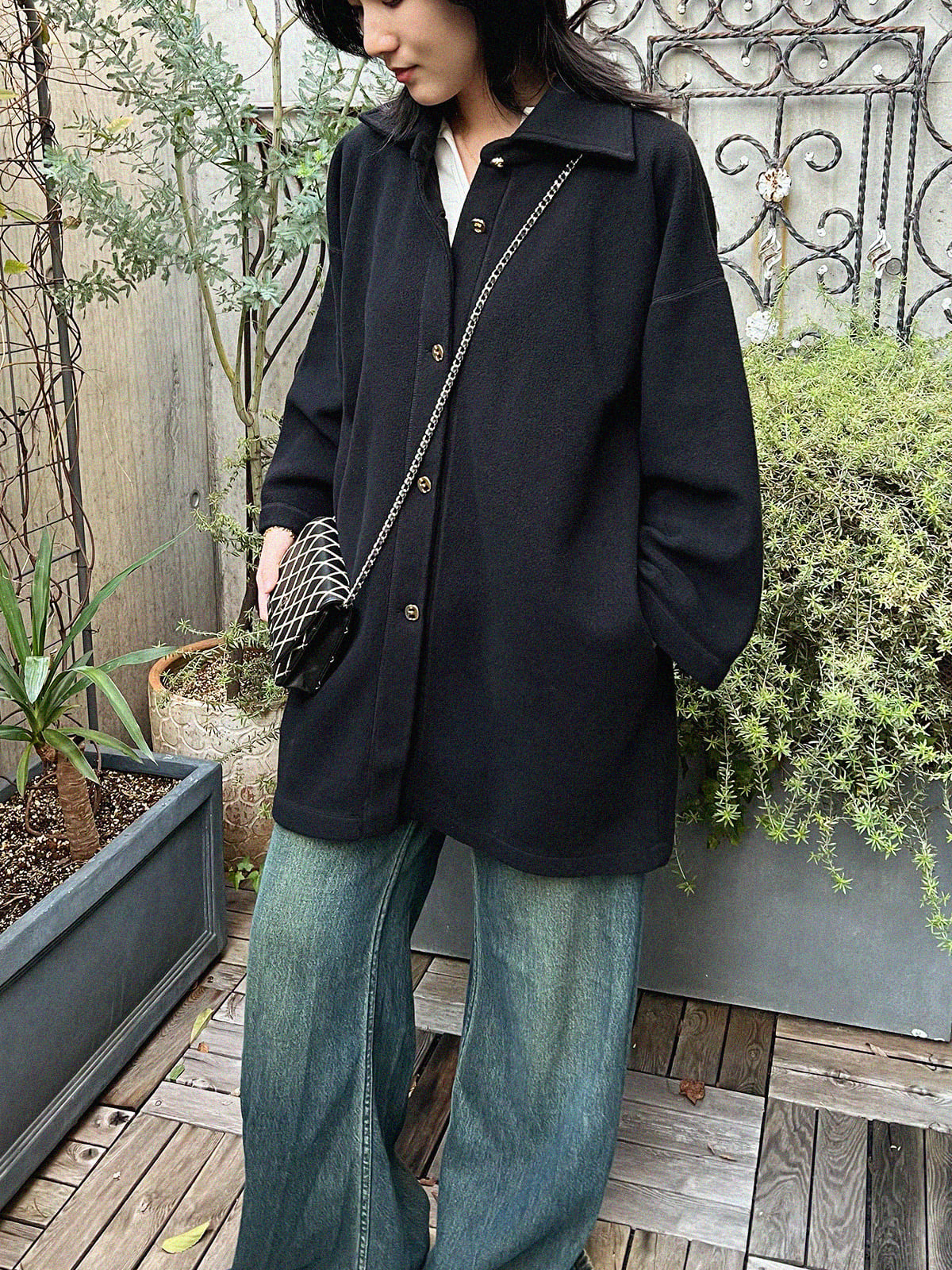 Design Button Coat Black