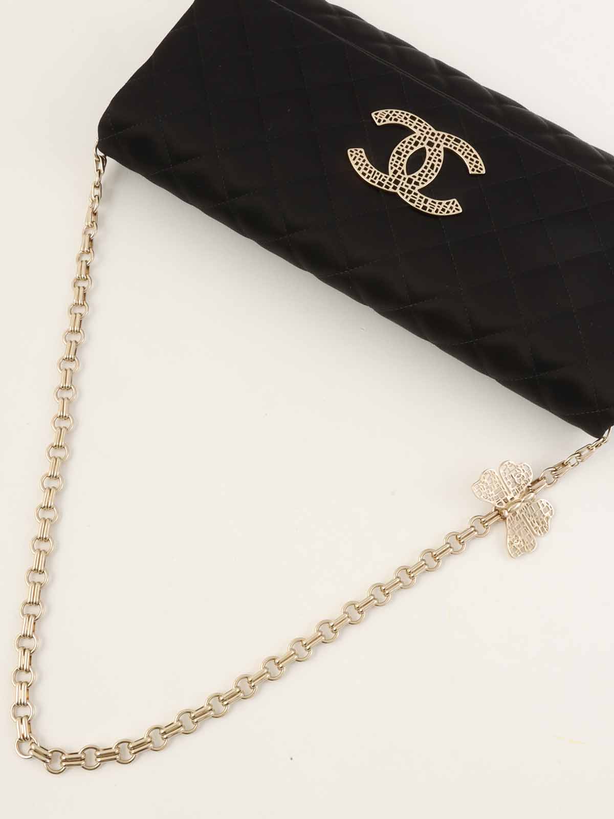 2014年頃製　シルクサテンCCマークステッチバタフライチェーンバッグ　ブラック