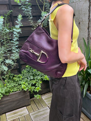 Purple Leather Horsebit Plate Shoulder Bag