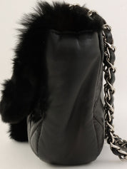 2008 Matelasse W Chain Fur Shoulder Bag Black