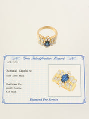 18K Sapphire and Diamond Design Ring in Gold/Blue