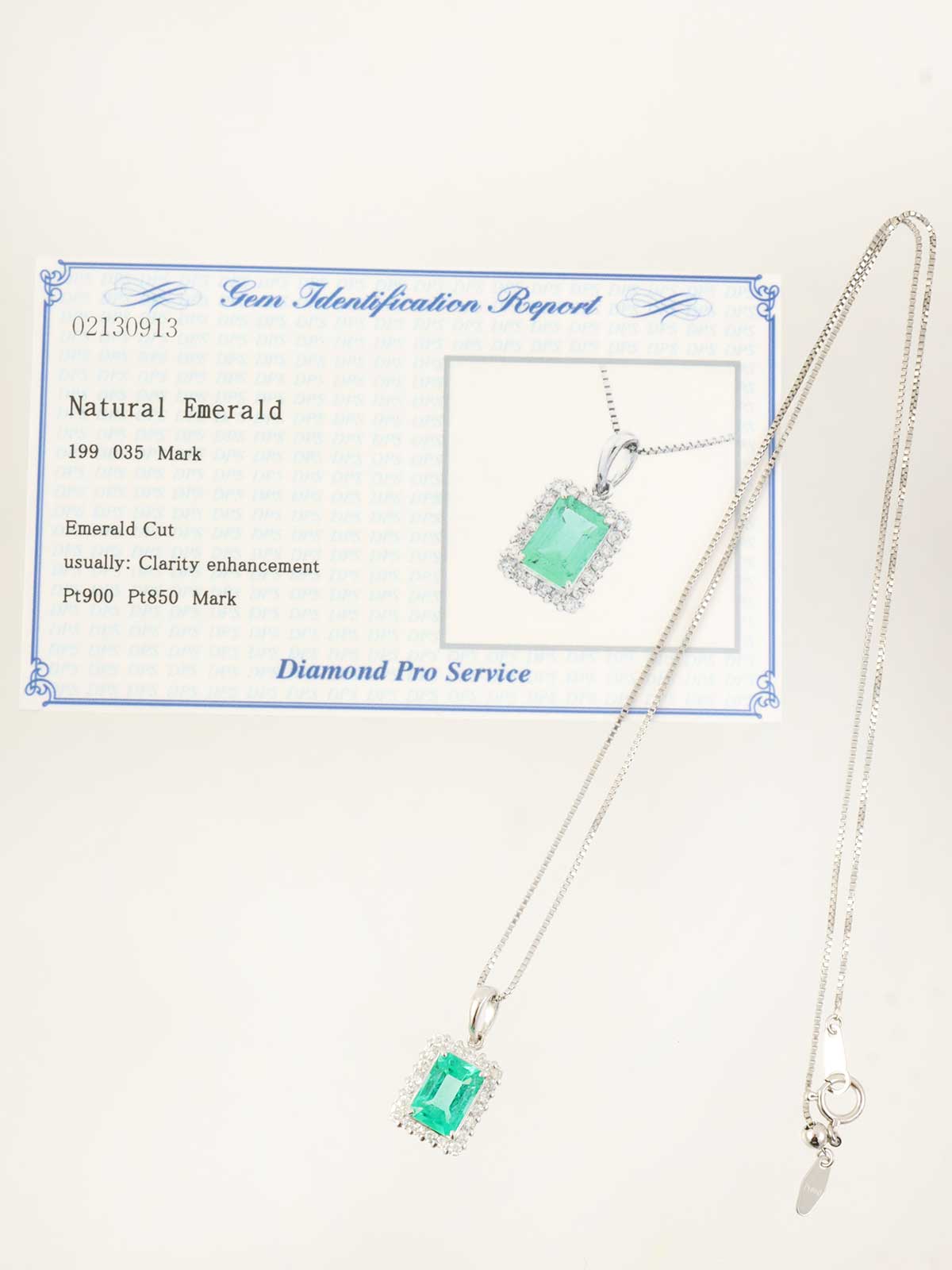 プラチナエメラルドダイヤモンドスクエアネックレス シルバー/グリーン