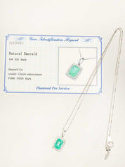 プラチナエメラルドダイヤモンドスクエアネックレス シルバー/グリーン