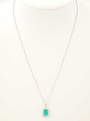 プラチナエメラルドダイヤモンドスクエアネックレス シルバー/グリーン