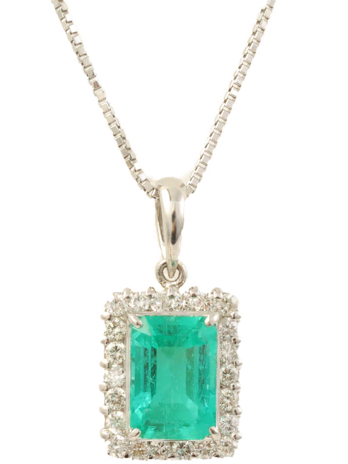 プラチナエメラルドダイヤモンドスクエアネックレス シルバー/グリーン