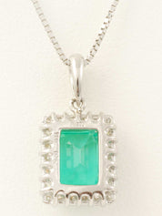 プラチナエメラルドダイヤモンドスクエアネックレス シルバー/グリーン
