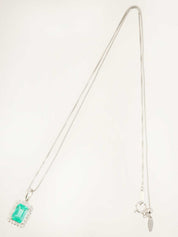 プラチナエメラルドダイヤモンドスクエアネックレス シルバー/グリーン