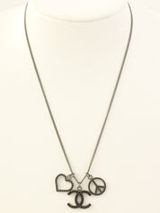 2006 LOVE &amp; PEACE CC Mark Rhinestone Necklace Gunmetal/Black