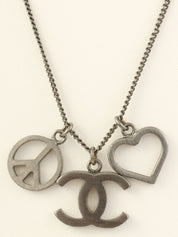2006 LOVE &amp; PEACE CC Mark Rhinestone Necklace Gunmetal/Black