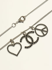 2006 LOVE &amp; PEACE CC Mark Rhinestone Necklace Gunmetal/Black