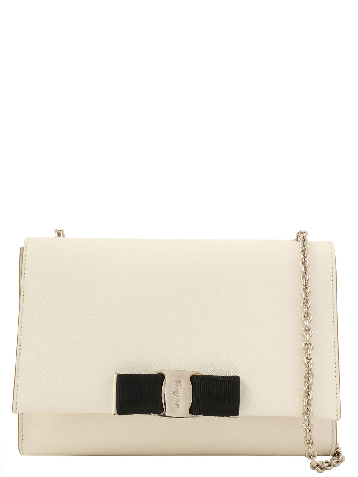 サフィアーノヴァラリボンチェーンショルダーバッグ ホワイト