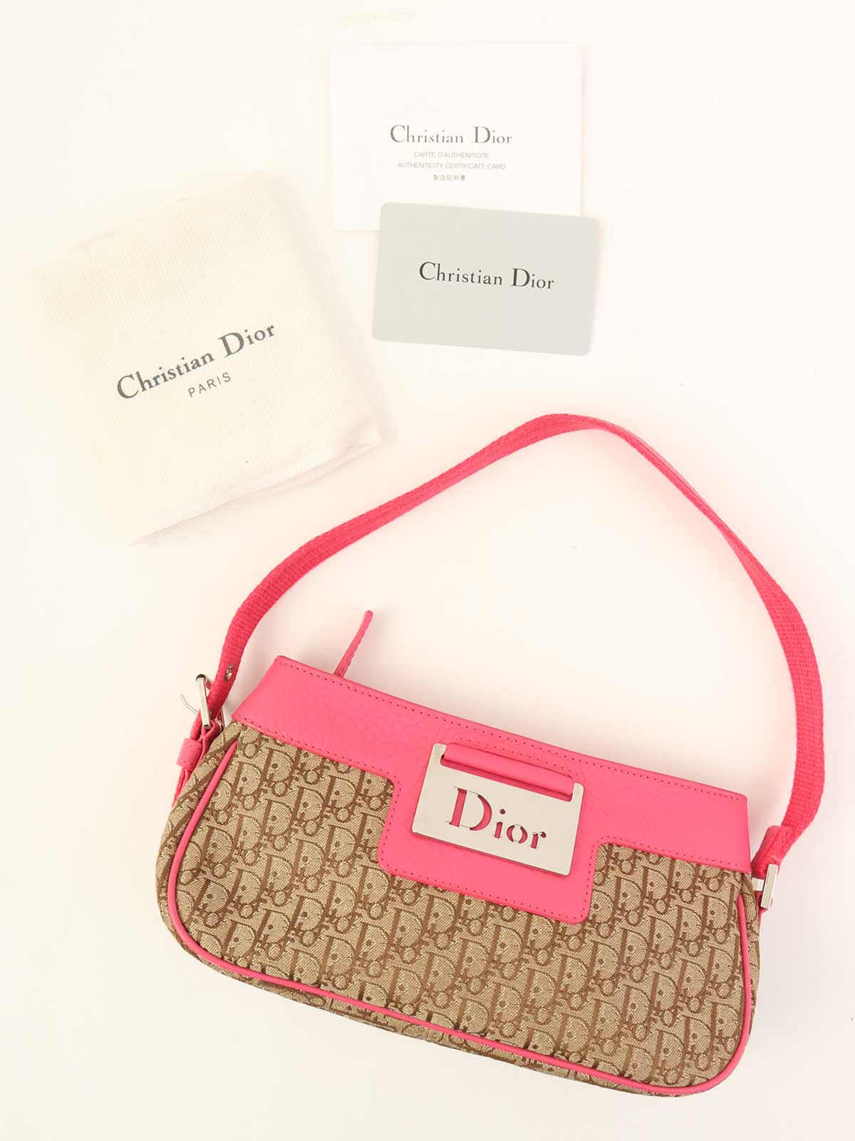 トロッターパターンロゴプレートハンドバッグ ベージュ/ピンク