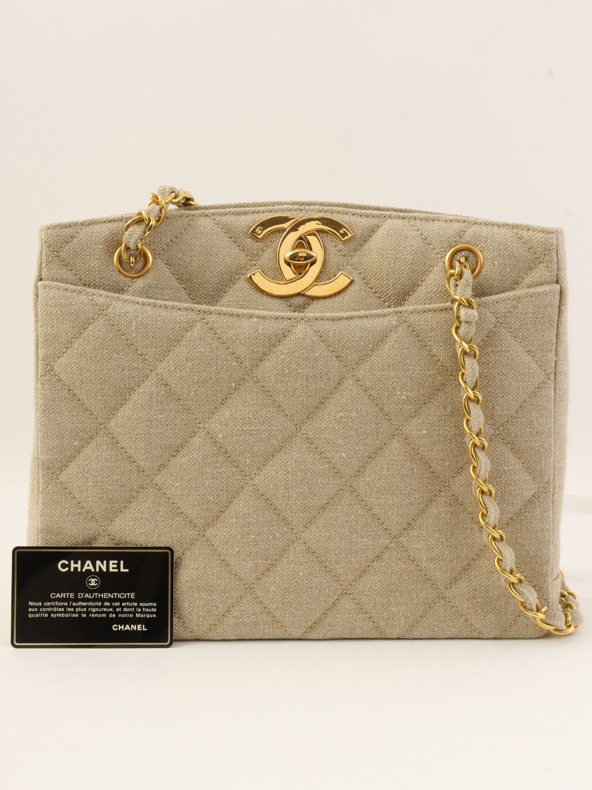 1995年頃製 リネンCCターンロックチェーントートバッグ ベージュ