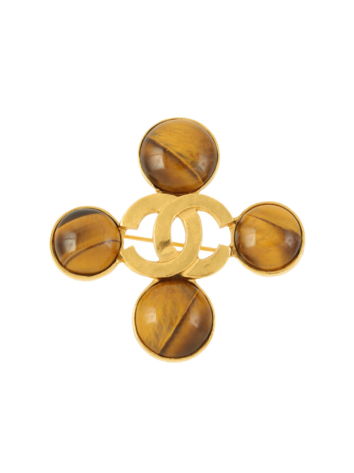 1995年製 タイガーアイCCマーククロスモチーフブローチ ゴールド/ブラウン
