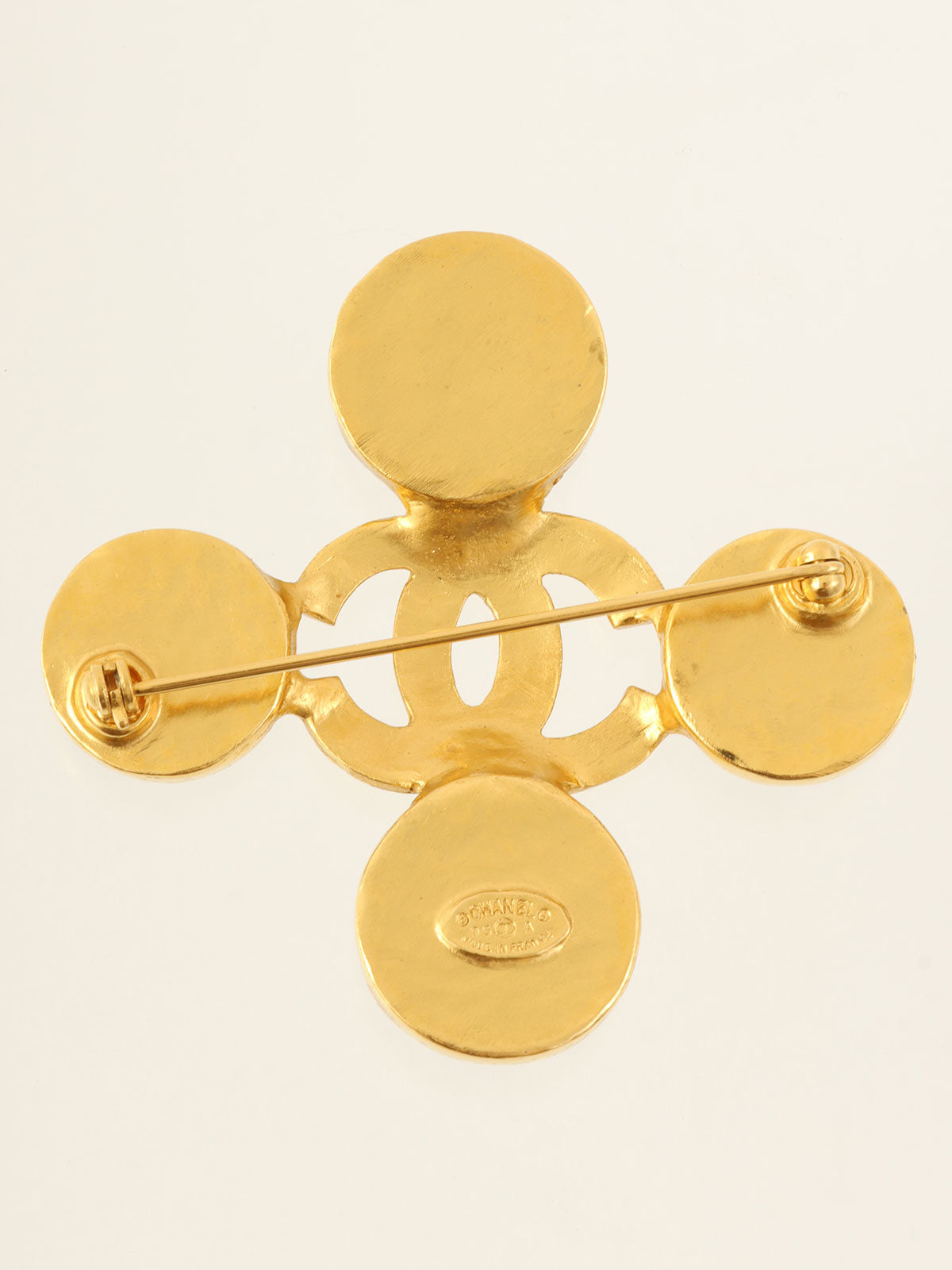 1995年製 タイガーアイCCマーククロスモチーフブローチ ゴールド/ブラウン