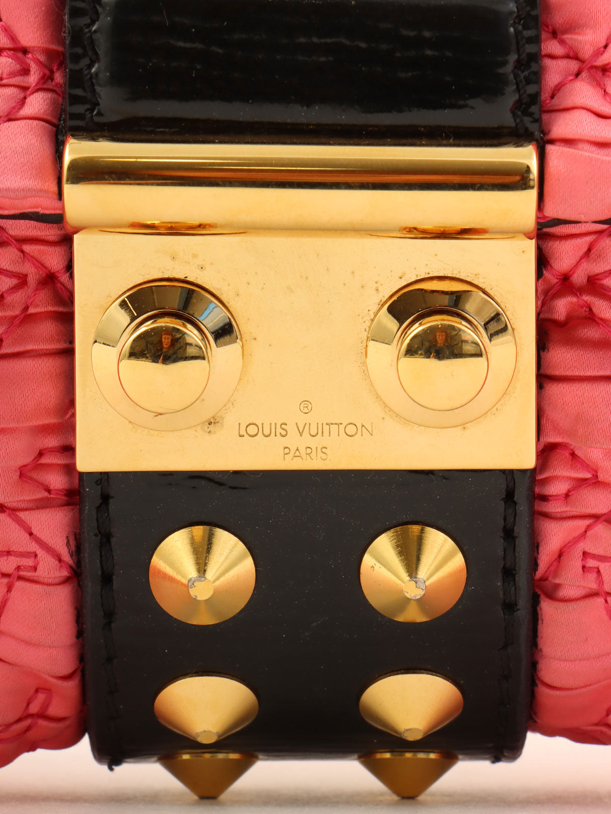 2009 Satin Monogram Stud Coquette Pochette in Pink/Brown/Black