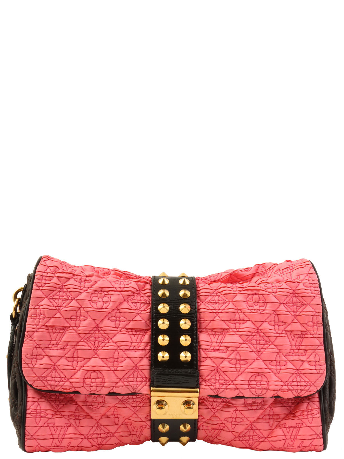 2009 Satin Monogram Stud Coquette Pochette in Pink/Brown/Black