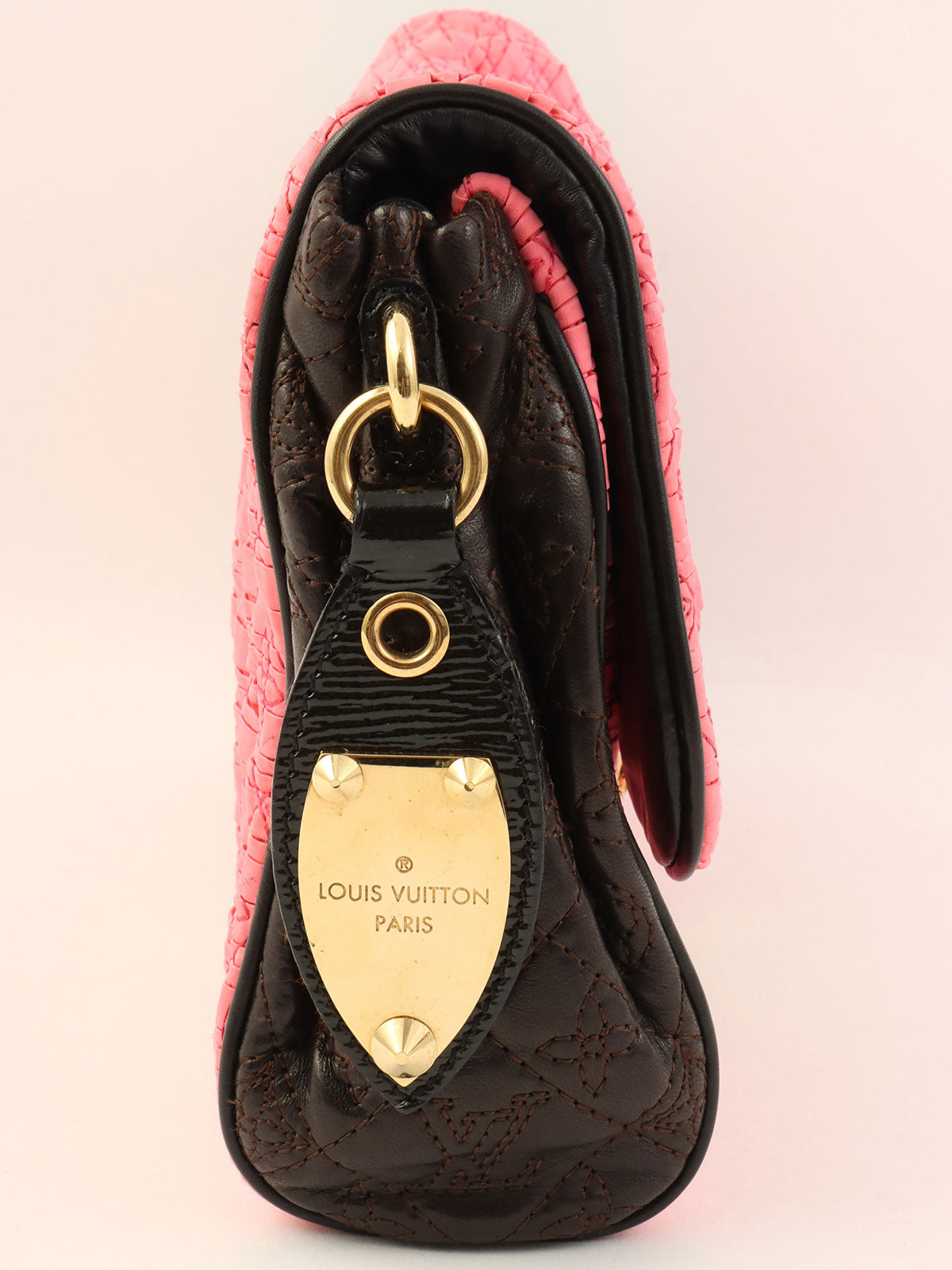 2009 Satin Monogram Stud Coquette Pochette in Pink/Brown/Black