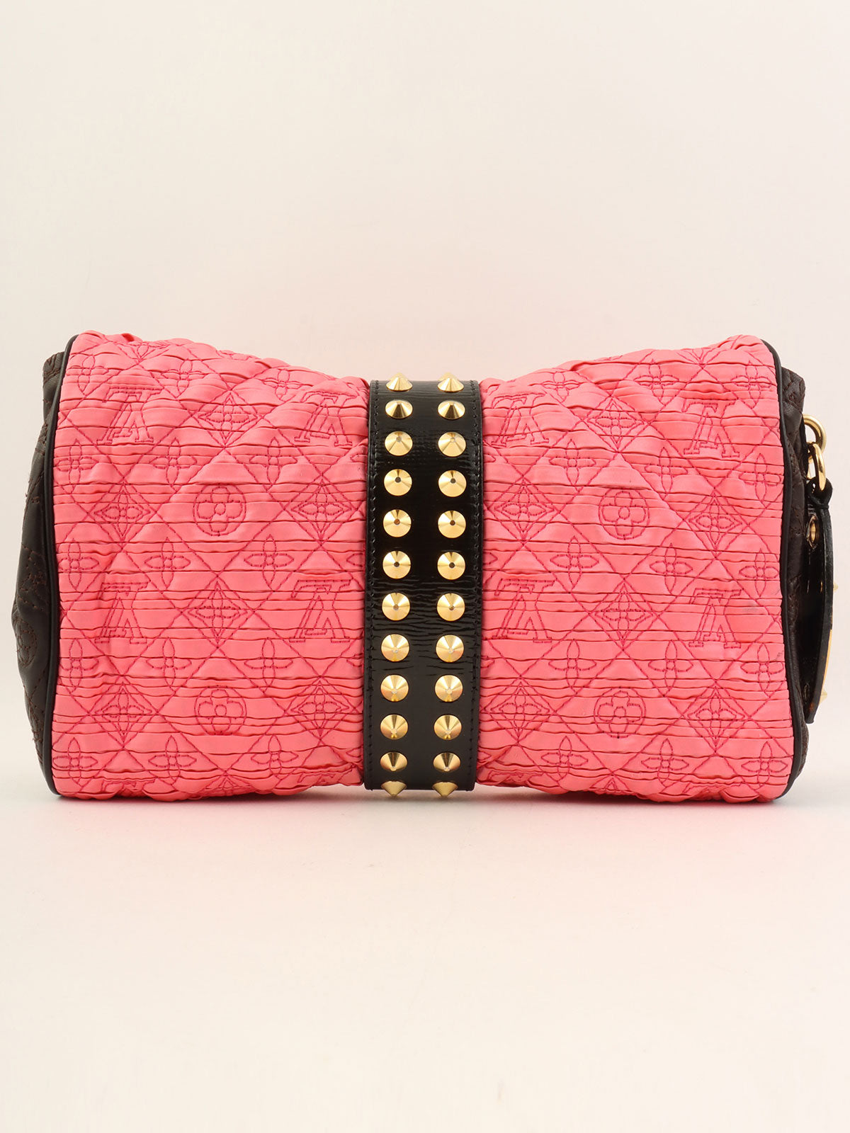 2009 Satin Monogram Stud Coquette Pochette in Pink/Brown/Black