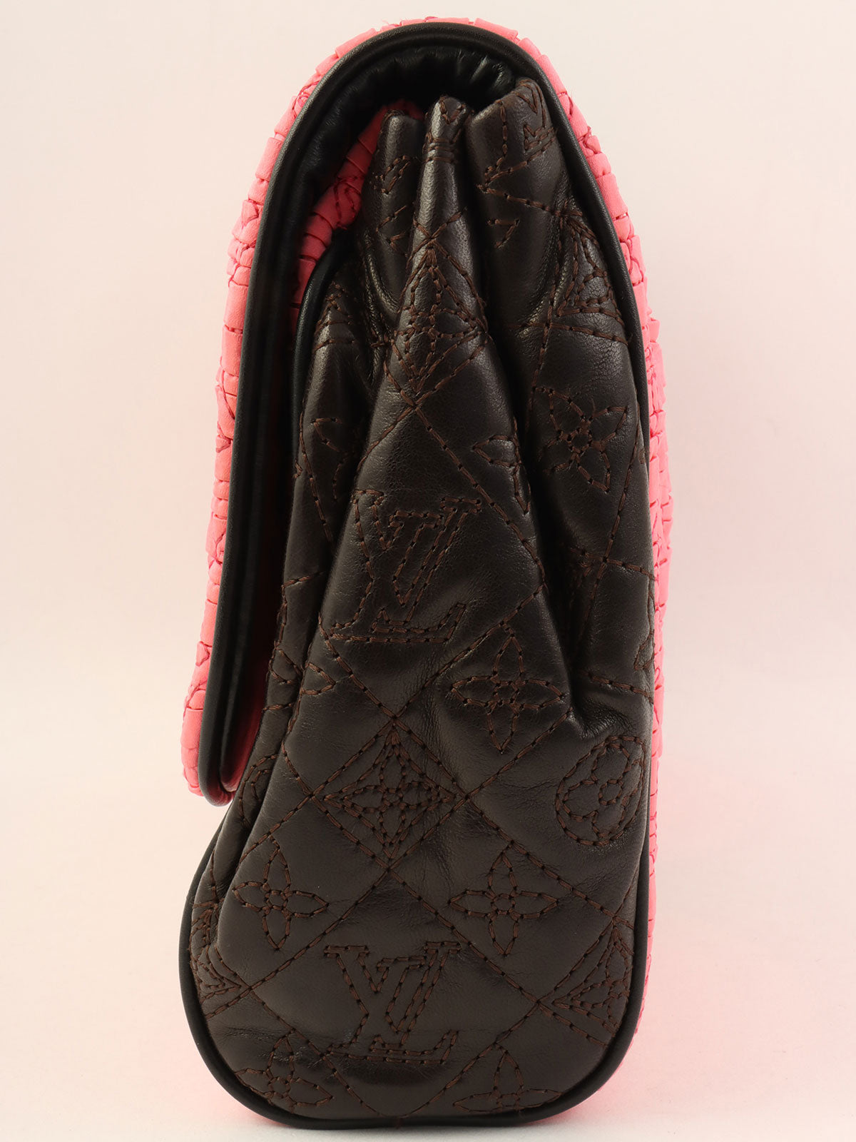 2009 Satin Monogram Stud Coquette Pochette in Pink/Brown/Black