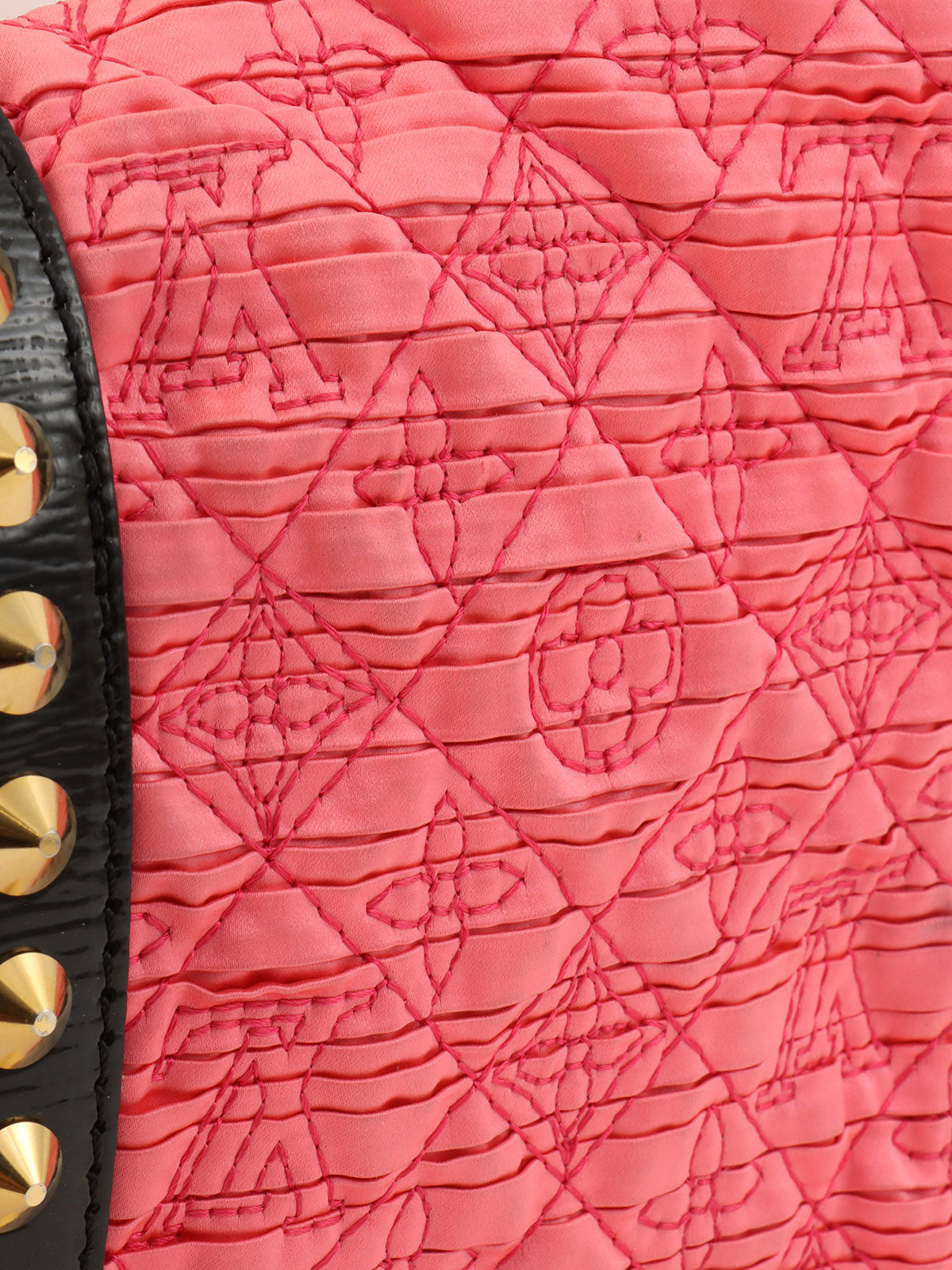 2009 Satin Monogram Stud Coquette Pochette in Pink/Brown/Black