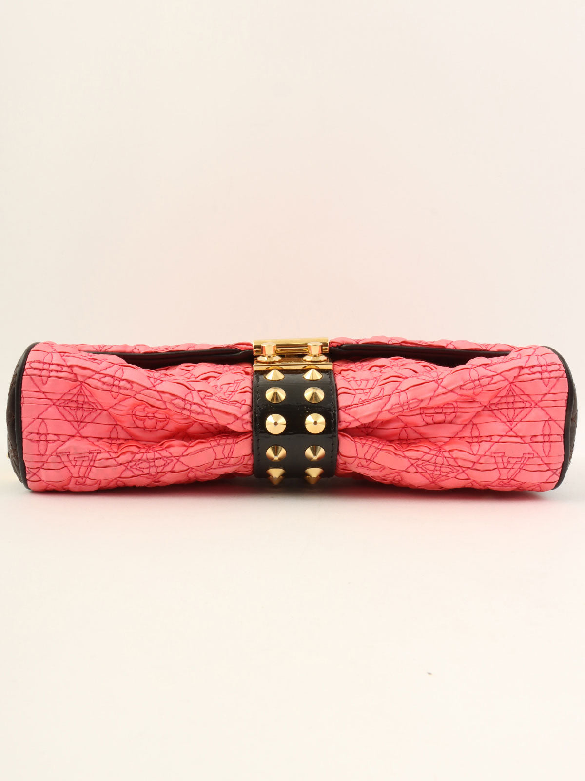 2009 Satin Monogram Stud Coquette Pochette in Pink/Brown/Black