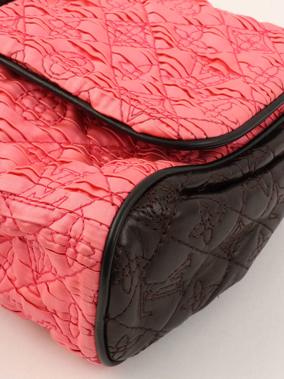 2009 Satin Monogram Stud Coquette Pochette in Pink/Brown/Black