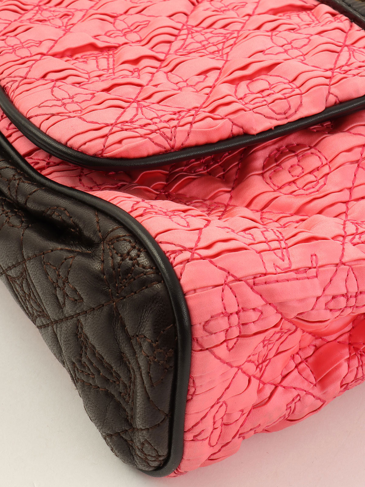 2009 Satin Monogram Stud Coquette Pochette in Pink/Brown/Black