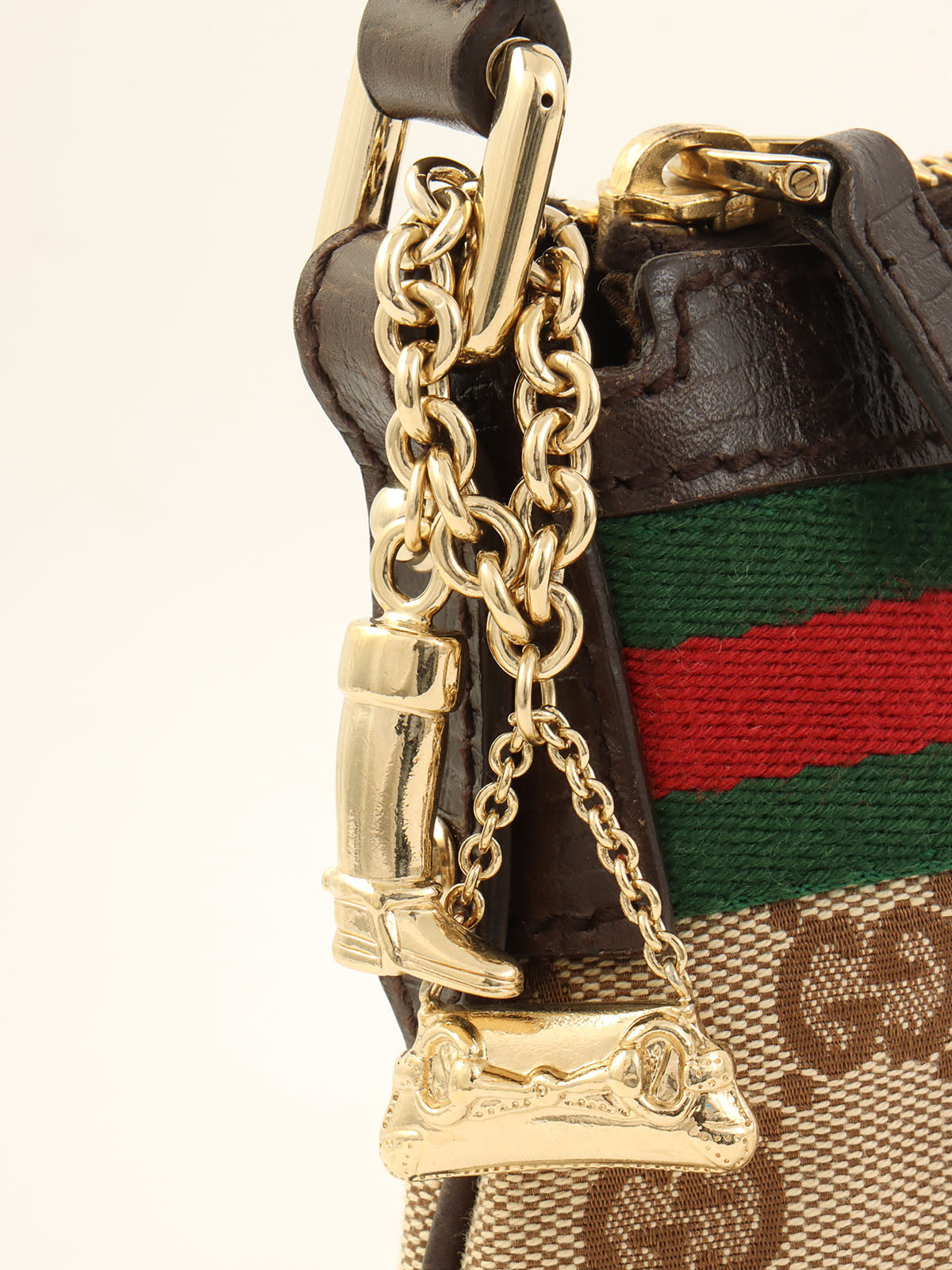 Canvas GG Sherry Line Multi-Charm Handbag in Beige/Multi