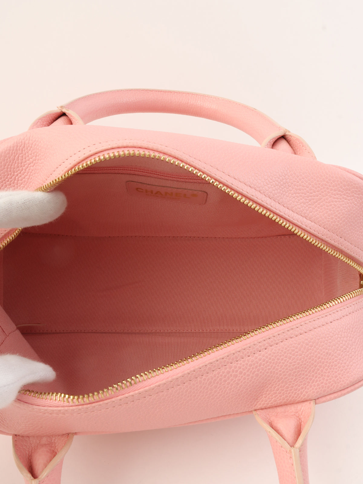 2004 Caviar Skin CC Mark Stitch Mini Boston Bag, Pink