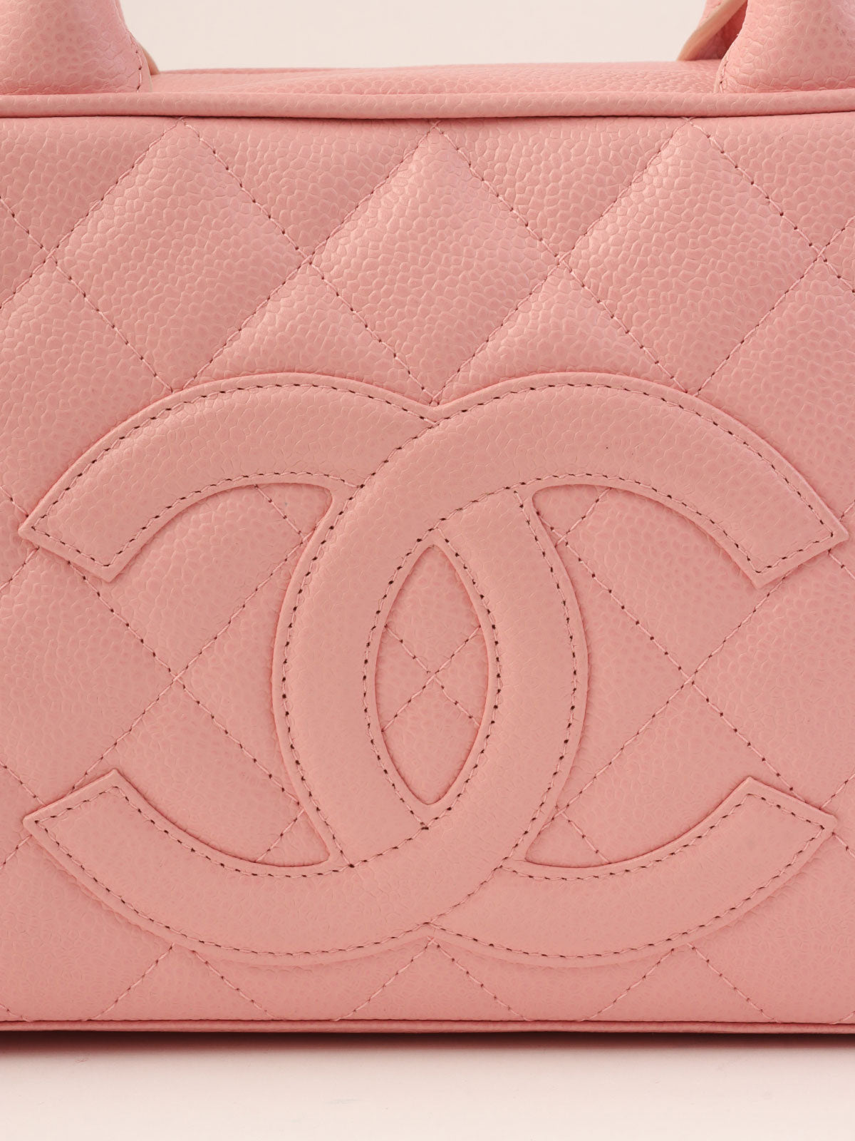 2004 Caviar Skin CC Mark Stitch Mini Boston Bag, Pink