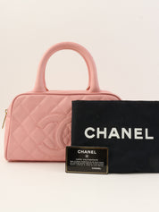2004 Caviar Skin CC Mark Stitch Mini Boston Bag, Pink