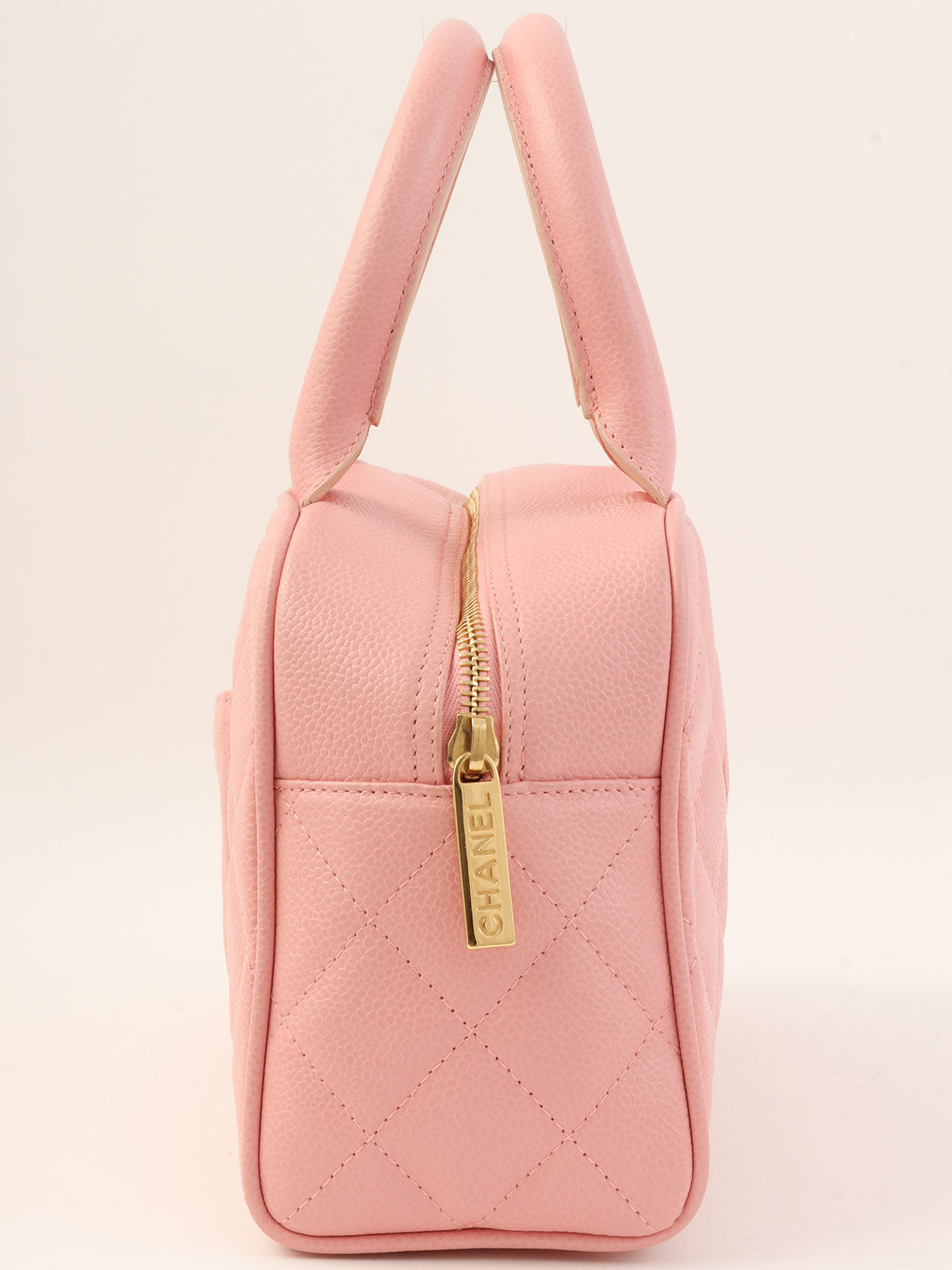 2004 Caviar Skin CC Mark Stitch Mini Boston Bag, Pink
