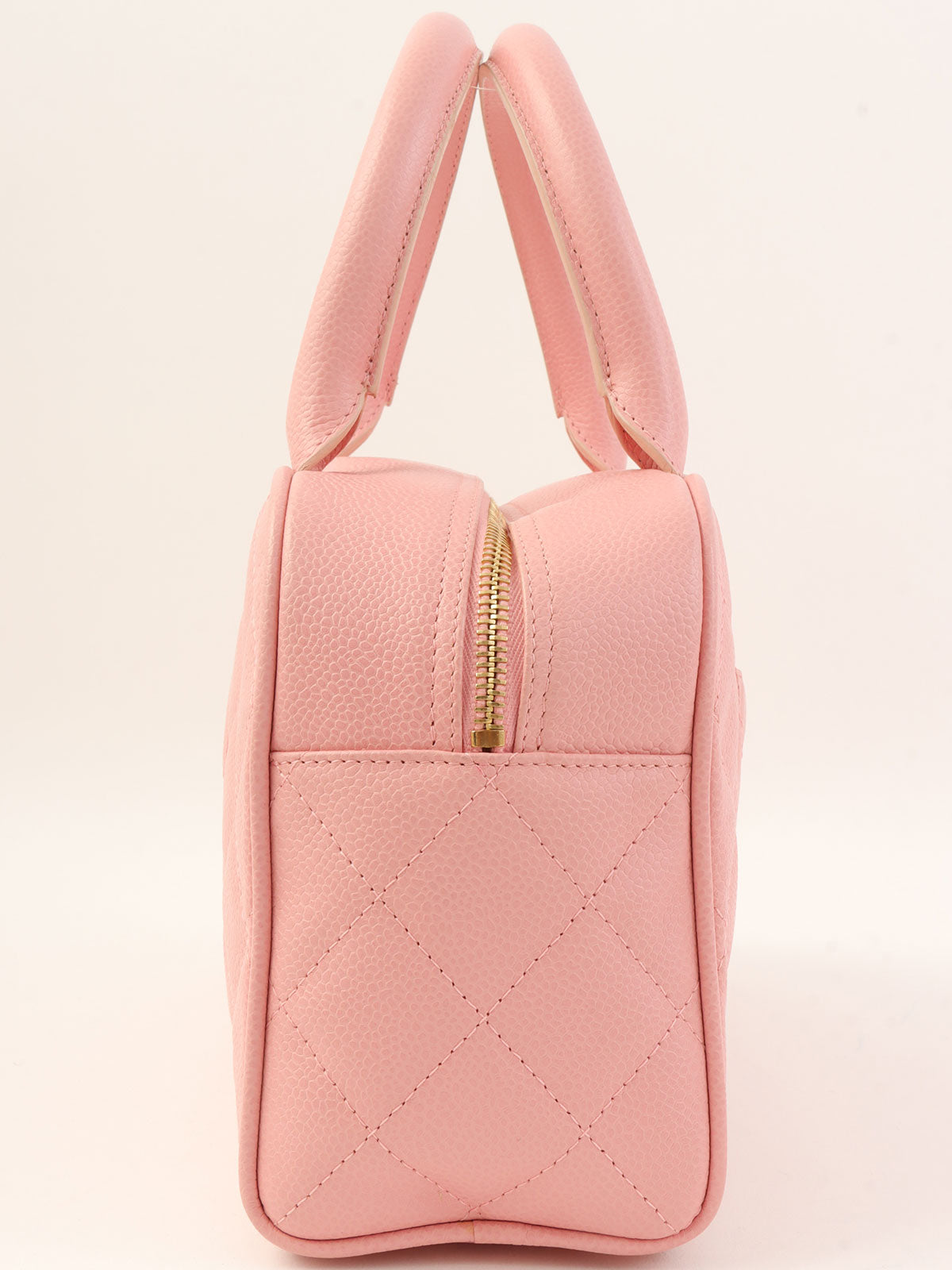 2004 Caviar Skin CC Mark Stitch Mini Boston Bag, Pink