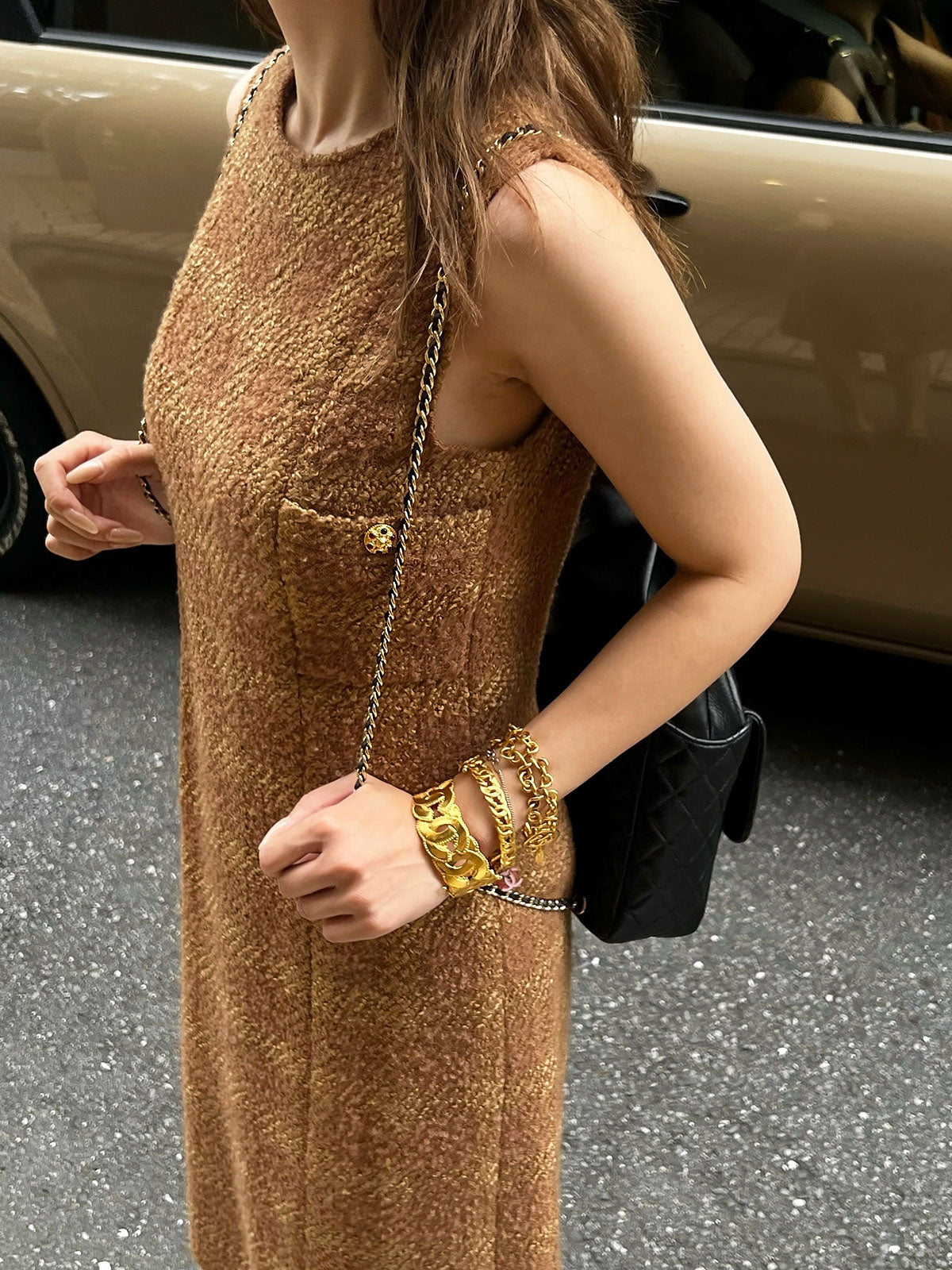 1996年製 ツイードチェックパターンワンピース ブラウン